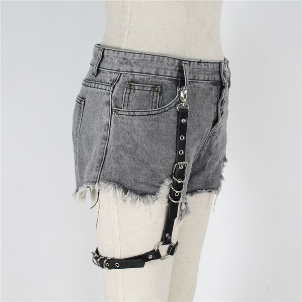 

wholesale-fullyoung women fashion harajuku single strap clip leather punk suspender hook adjustable leg cage handmade sock garter, Black;white