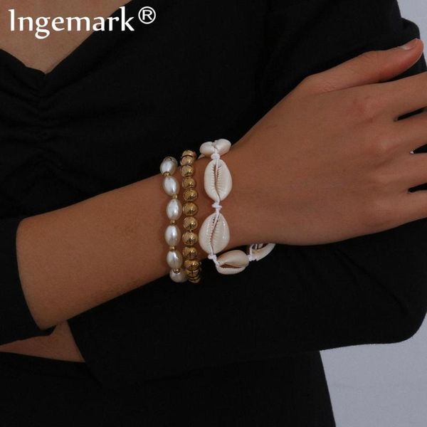 

bohemian natural seashell handmade bracelet for women summer beach vintage imitation pearl beads chain bangle boho charm jewelry, Black