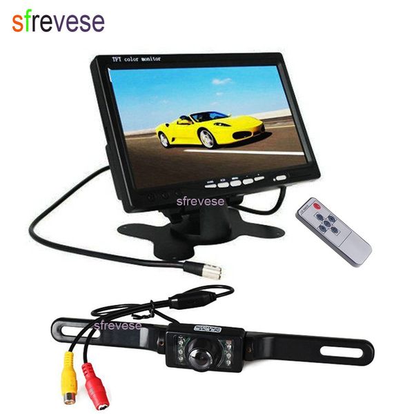 

7 led ir car vehicle license plate reversing parking camera sensor waterproof + 7" lcd monitor car rear view kit