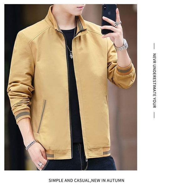 

mens designer patchwork jacket with zipper mens stand collar coats long sleeved solid color mens clothing, Black;brown