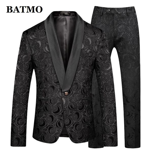 

batmo 2020 new arrival fashion jacquard rose suits men,men's wedding dress suits,plus-size 86600, White;black