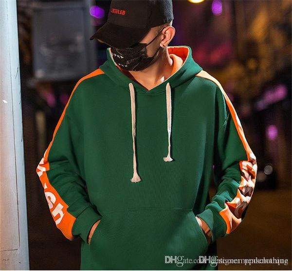 

letters printed men hoodies designer long sleeve hooded men sweatshirts casual couples hoodies fashion patchwork color male apparel, Black