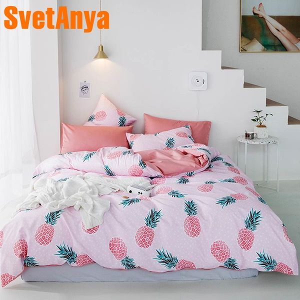 

svetanya 2019 pineapple bedlinen (bedsheet pillowcase duvet cover) 100% cotton twin double  king size bedding sets pink