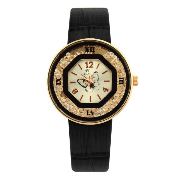

luxury dress leather strap ladies quartz wristwatch 2019 new women watch fashion quicksand design dial digital watch clock gift, Slivery;brown