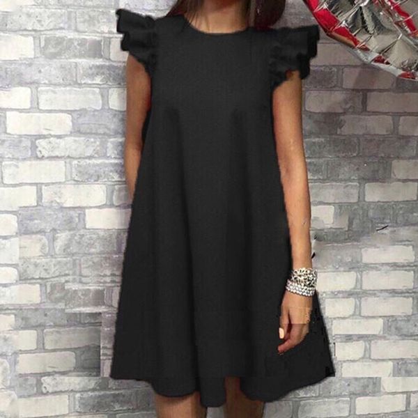 

summer fashion women loose bohemia dress casual o-neck sleeveless beach short dresses elegant party mini vestidos female, Black;gray