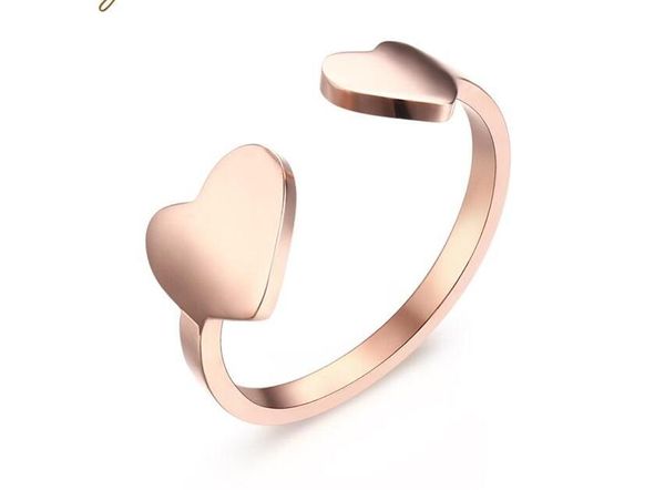 Meaeguet Romântico ajustável Double Heart Rings Rose Gold cores Toe abertura do anel para a mulher presente Anéis Jóias GD217
