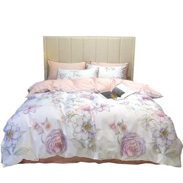 

pink rose bed set 2020 new egyptian cotton bed linen sheet floral satin bedding sets duvet cover girls bedspread  king size