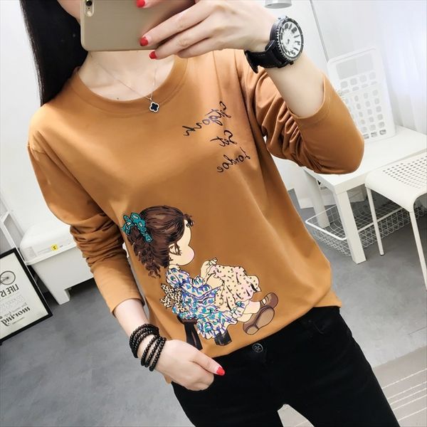

long sleeve clothing t-shirt clothing women's autumn women's autumn clothes 200 jin fat mm loose large size base shirt t-shirt, White