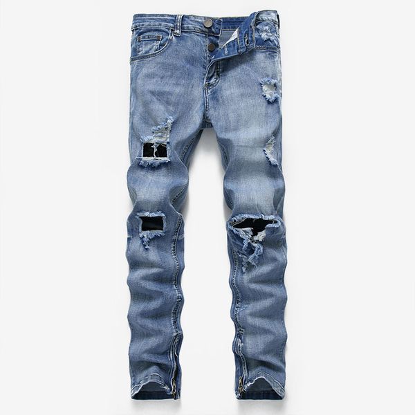 

ripped hip hop cool denim men knees moto biker trend jeans club jeans men new collection extra 2019 autumn slim fit, Blue
