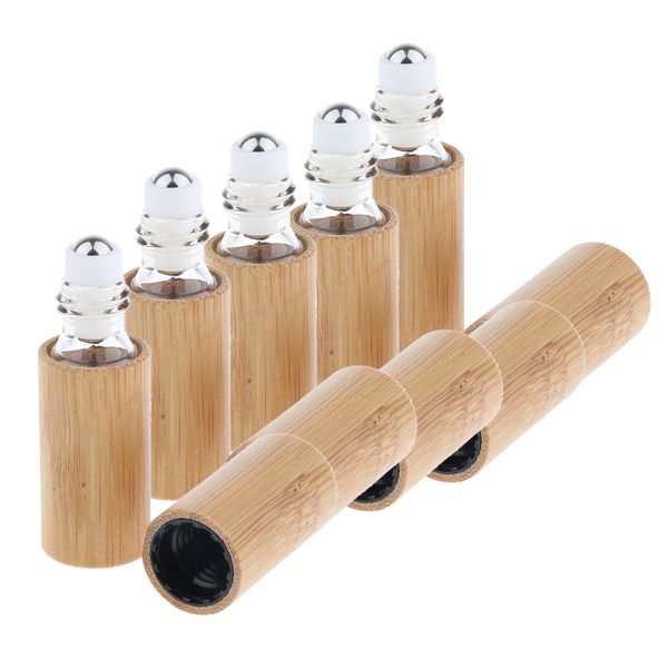 5ml Bamboo Esvaziar recarregáveis ​​Roll On roller ball garrafas de aço com tampa, para Perfumes Aromaterapia óleos essenciais Lip Gloss