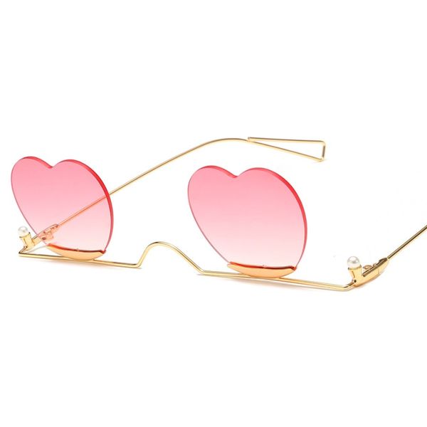 Mulheres sem aro amor em forma de coração óculos de sol chic onda de metal quadro lente gradiente óculos óculos eyewear lunettes de designer