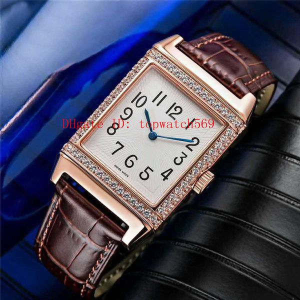 

new 18k rose gold diamond watch reverso q2788520 watch casual watch swiss automatic 21600 vph white dial sapphire transparent case back, Slivery;brown