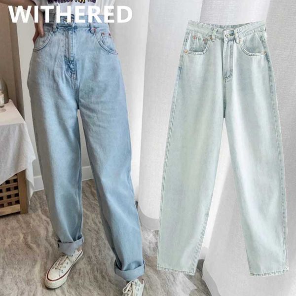 

withered ins blogger high street vintage mom jeans woman radish pants washed high waist jeans loose boyfriend for women, Blue
