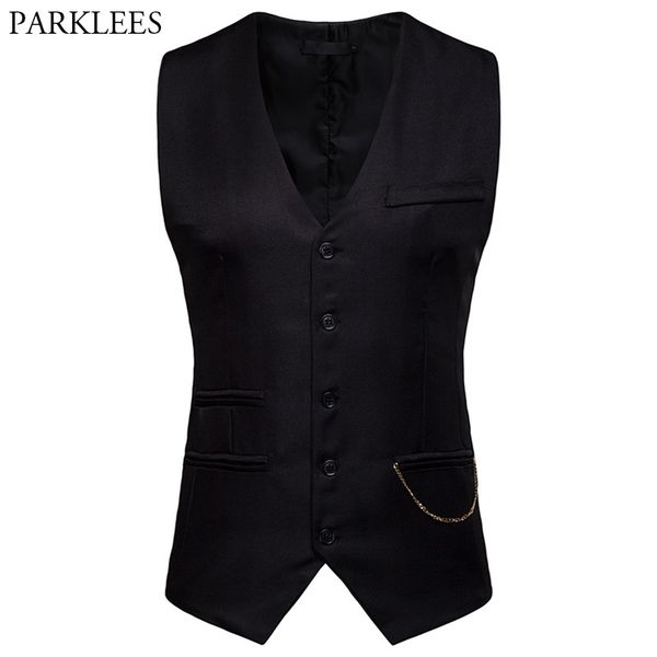 

fashion single breasted suit vest men chalecos para hombre 2019 brand slim fit sleeveless waistcoat men business casual vests, Black;white