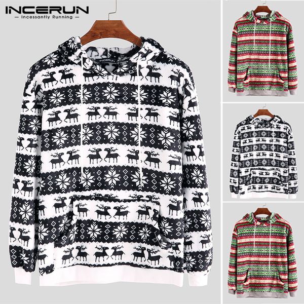 

incerun cotton linen hooded mens pullover christmas printed western streetwear sweatshirt men trendy hoodies sudadera size s-3xl, Black