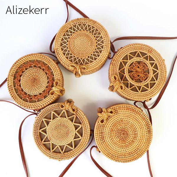 

woven round straw bags for summer women fashoin handmade hollow out circular shoulder beach bag wicker rattan bag girls holiaday