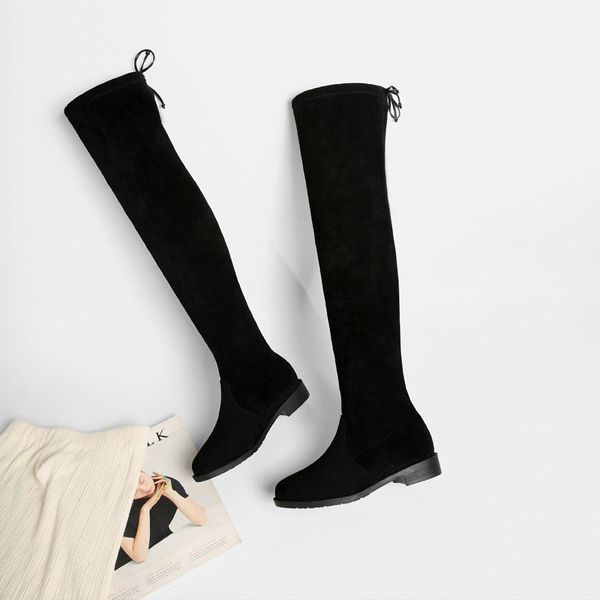 

cinessd size 44 thigh high boots for women's winter over knee boots women black slim warm shoes woman elastic botas altas