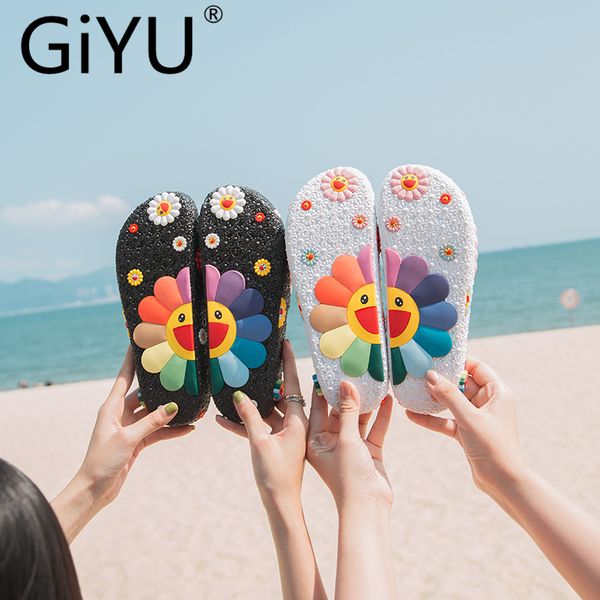 

2020 women slippers fashion summer lovely flower ladies casual slip on fruit jelly beach flip flops slides outdoor woman shoes, Black