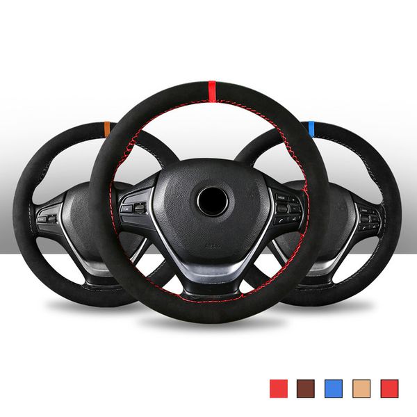 

38cm universal braid on steering covers car steering wheel cover with needles and thread artificial leather auto car accessories