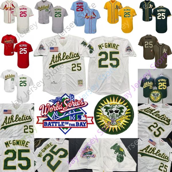 

mark 25 mcgwire jersey 1989 ws patch home away white pinstripe grey pullover cream all stitched size m-3xl, Blue;black