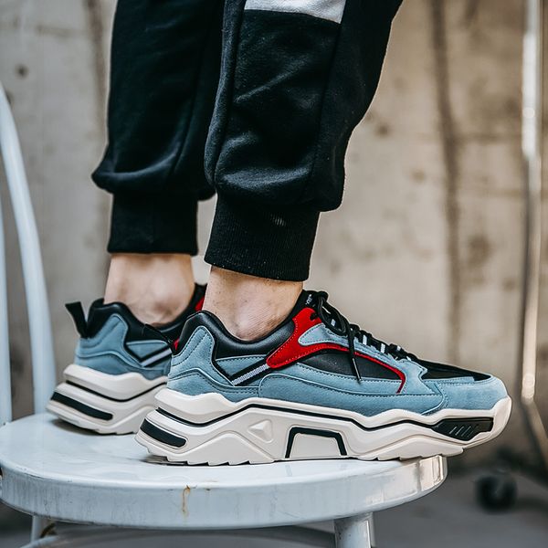 

leather retro dad sneakers man casual shoes tide jogging sneakers men's autumn outdoor non-slip walking shoes man zapatos hombre, Black