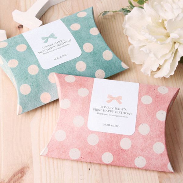 

blue pink dot pillow shape candy boxes wedding favor boxes party gift package box