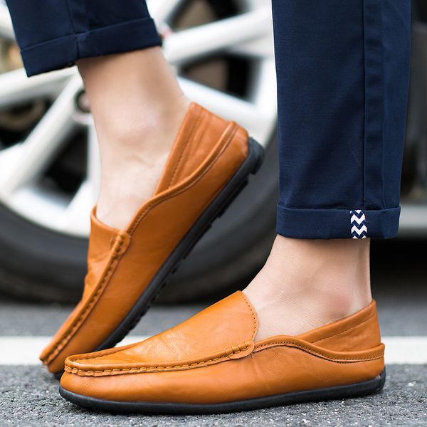 

walking shoes flat male summer new style beans shoes men version semi trailer leather for men trend city sneaker slippers