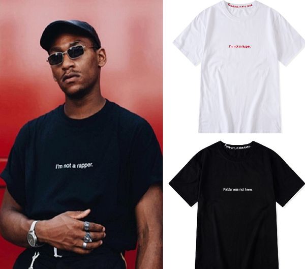 

mens designer t shirts fashion letter printed black white short sleeve tee i m not a rapper fablo is not here, White;black