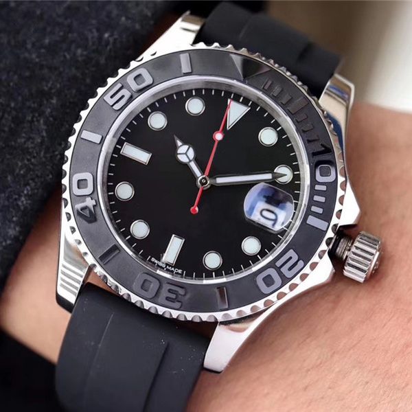 

luxury yacht master 40mm rubber black mechanical automatic movement men's watch stainless steel automatic winding watch 11665 watch, Slivery;brown