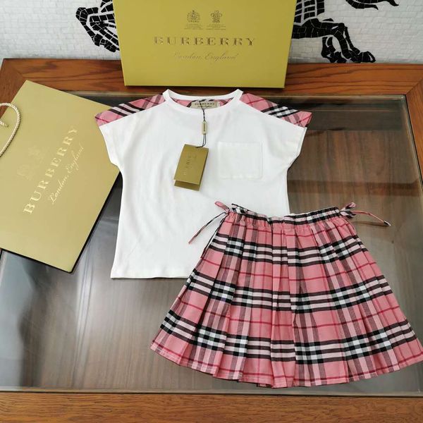 

kid summer set luxury brand clothes sets for baby girl dress pink plaid little girl toddlers 110-160 kid fashion party dress ins new, Red;yellow