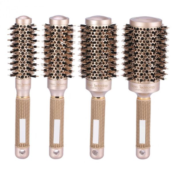 

1 pcs round hair comb hairdressing curling hair brushes ceramic iron comb brush curler magic round brushes, Silver