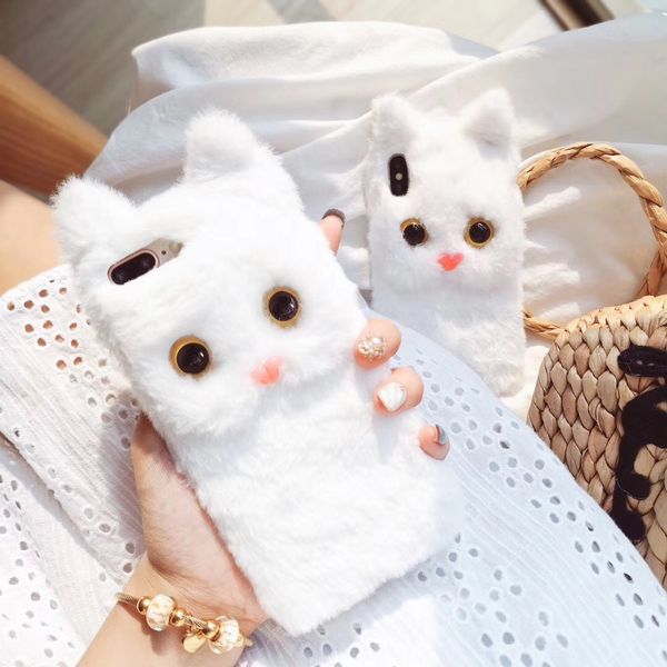 

2019 winter case 3d cute animal cat hairy warm fur phone case for iphone 11pro max silicone case for iphone x xs mas 8 7 plus