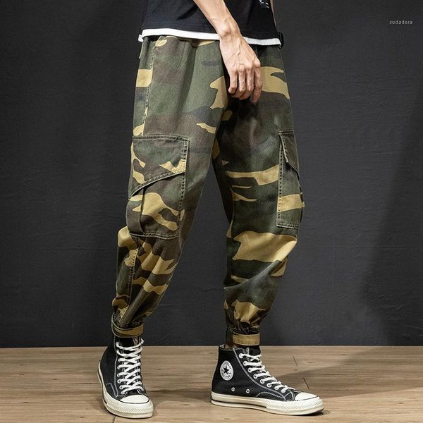 

fashion banded male harem pants designer casual homme pants mens camouflage cargo pants loose pocket, Black