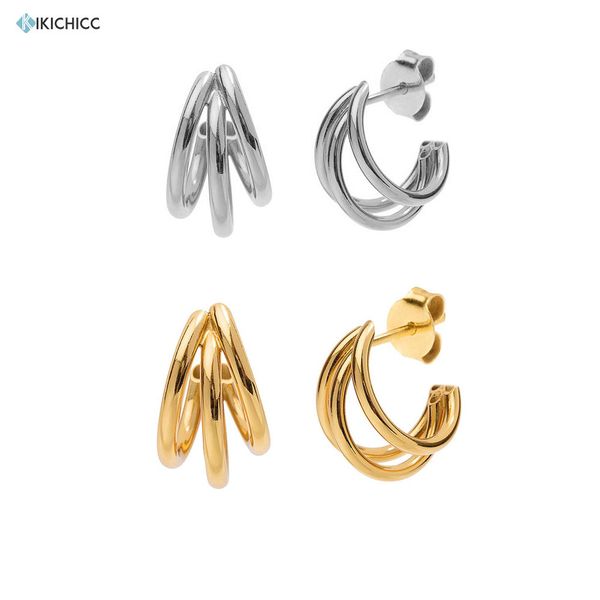 

kikichicc 925 sterling silver 19mm big three circle cross hoops loops round women rock punk thick large hollow jewelry cx200628, Golden;silver