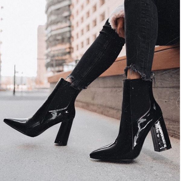 

clogs platform rock shoes woman chunky heel low heels booties stiletto boots winter women luxury designer zipper round toe, Black