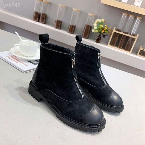 

front zipper martin boots female british style 2019 autumn and winter new korean students flat bottom wild thicken classic boots, Black