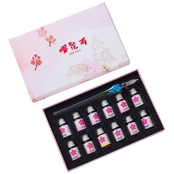 

13pcs/set cherry blossom bottle dip glass pen ink fountain dip signature writing