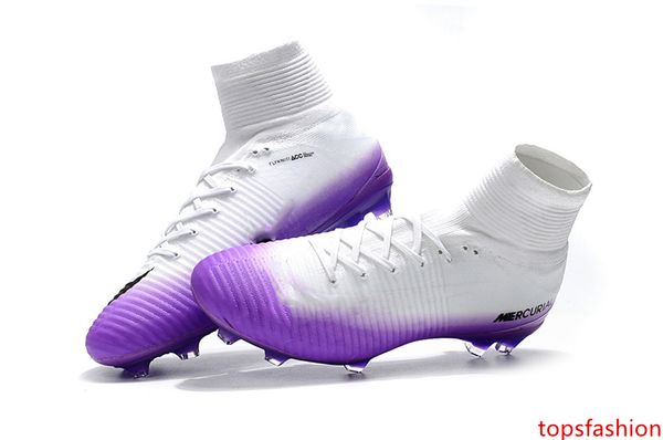 

football boots white purple 100% cristiano ronaldo soccer cleats mercurial superfly v fg soccer shoes