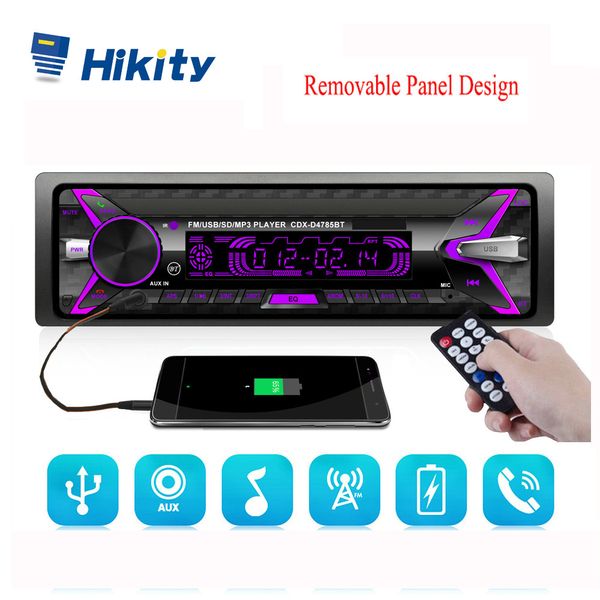 

hikity detachable 1 din car radio bluetooth autoradio usb removable panel car stereo audio mp3 player sd aux-in fm radio