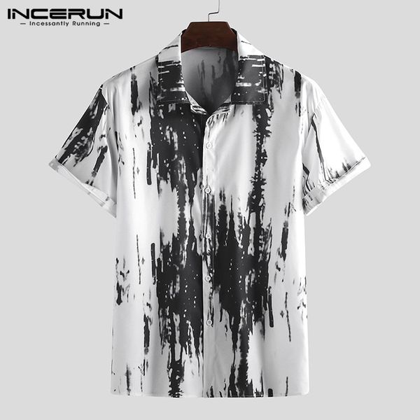 

incerun men hawaiian shirt vacation loose lapel short sleeve breathable tie dye camisa streetwear casual brand shirts men 2020, White;black