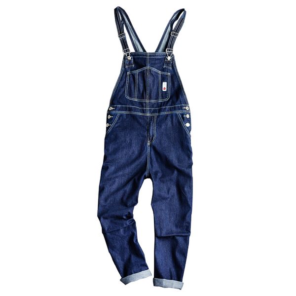 

sokotoo men's pockets loose straight blue denim bib overalls suspenders jumpsuits jeans coveralls