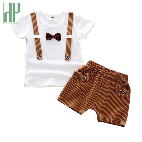 

toddler boy summer clothing sets bow gentleman t shirt + pants suit children clothes girls casual kids clothing boutique outfits, White