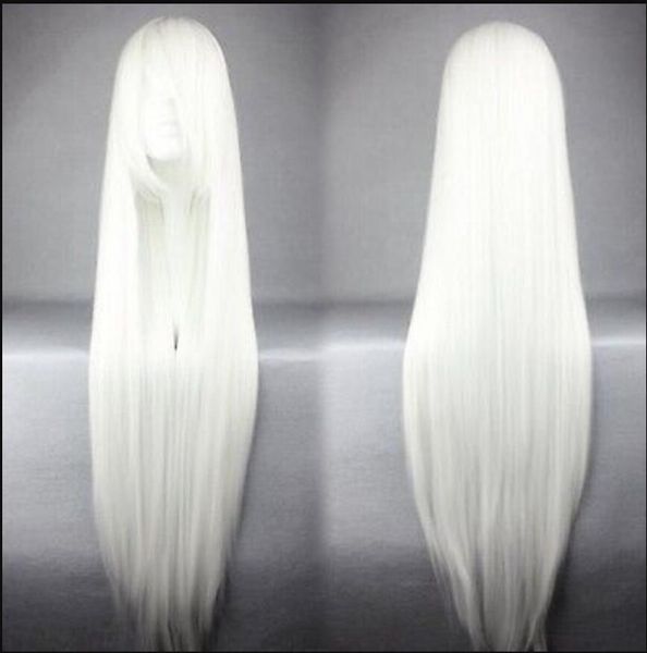 PARRUCCA spedizione gratuita 100 cm lungo Touhou Project-Fujiwara nessuna parrucca bianca del costume di Mokou Cosplay