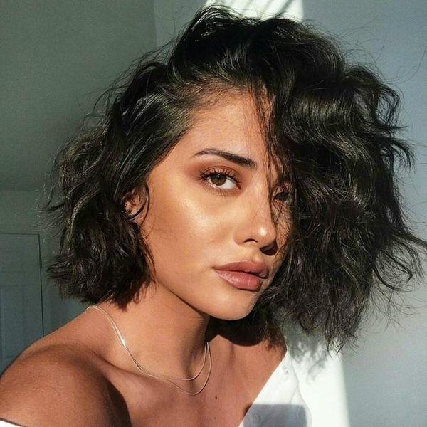 

14 inches short curly lace front human hair wigs brazilian natural wave remy hair bob wig for black women pre plucked with baby hair