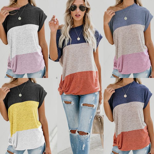 

2020 casual women blue red patchwork short sleeve women shirt women loose summer blouse shirt, White