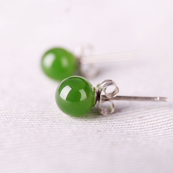 

natural jade and tianyu 925 silver-encrusted jade earrings 6mm balled earrings women's earring, Golden;silver