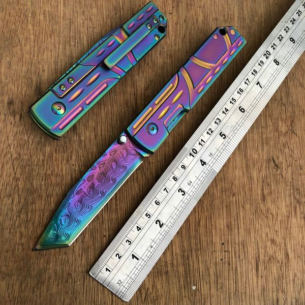 

Colorful Damascus steel, titanium handle, pocket knife, camping, fruit knife, EDC
