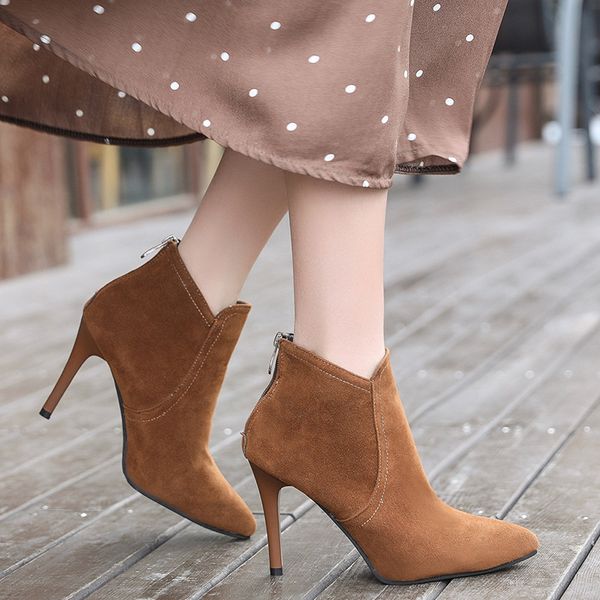 

spring and autumn high heels artificial leather was thin high heels pointed designer ankle boots ladies short boots b22-51, Black