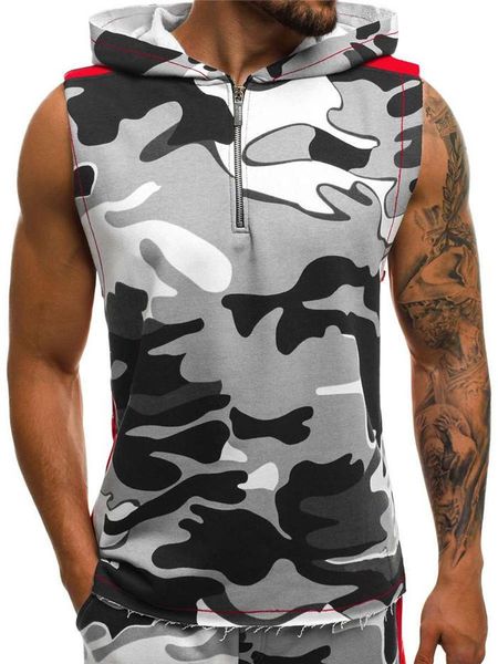 

mens sleeveless hoodies 3d print fitness sports vest mens cotton zipper hoodies men fashion clothing, Black