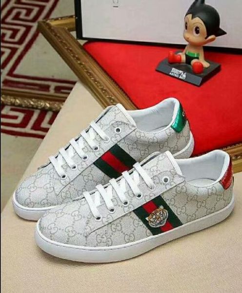 

&#71ucci New Style Genuine Leather Flats Designer Sneakers Men Women Classic Casual Shoes Tiger Bee Flower Embroidered Sneakers Size 38-46